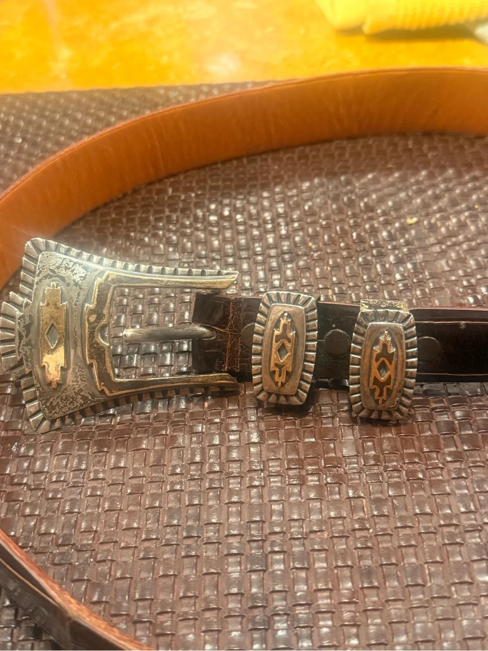 Women’s Western-Style Brown alligator Leather Belt with Silver-gold Conchos.